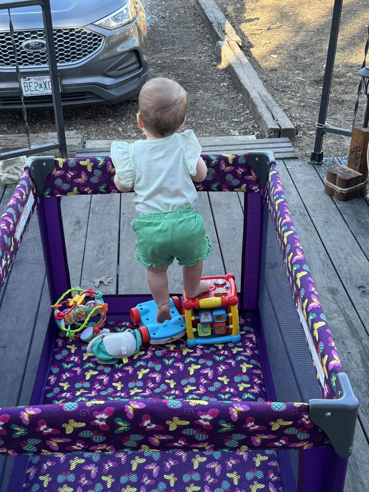 Cosco Funsport Compact Portable Playard, Lightweight, Easy Set up, Foldable Baby Playpen with Carry Bag, Butterfly Twirl customer photo 2