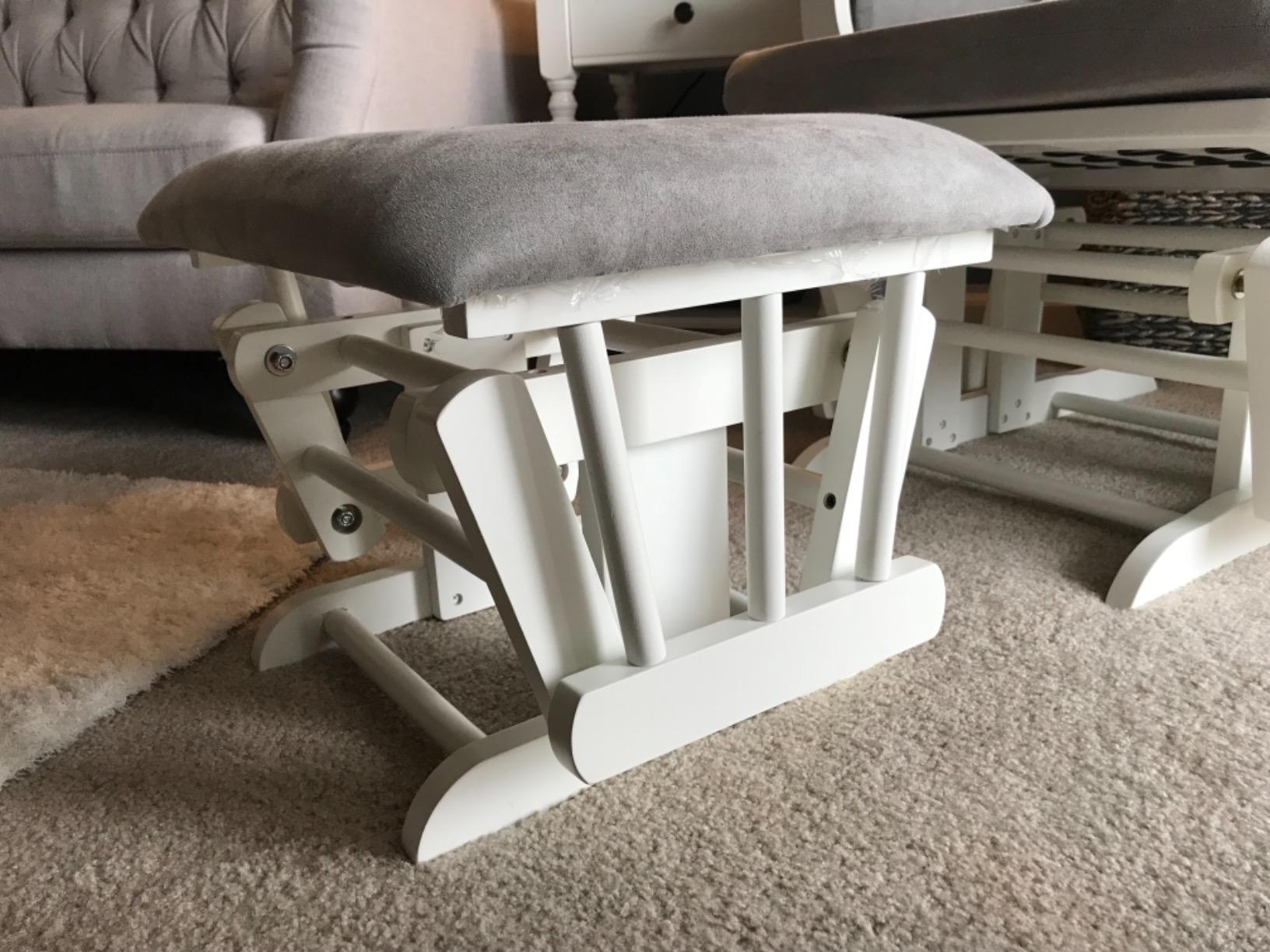 Child Craft Cozy Glider Rocker and Ottoman Set, Smooth Quiet Gliding Motion, Padded Cushion with Convenient Storage Pockets, Solid Wood Base & Frame (Cool Gray with Dark Gray Cushion) customer photo 1