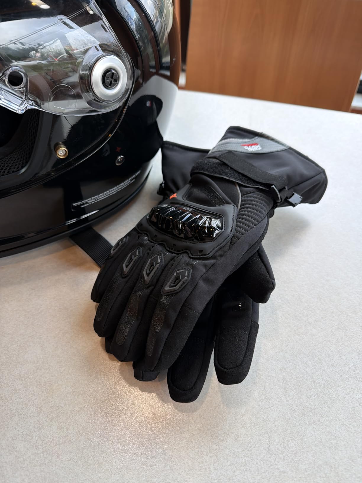 KEMIMOTO Winter Motorcycle Gloves, CE Certified (EN 13594), Waterproof Rainproof Touchscreen Gloves with PVC Armor for ATV UTV Snowmobile, Black L customer photo 1