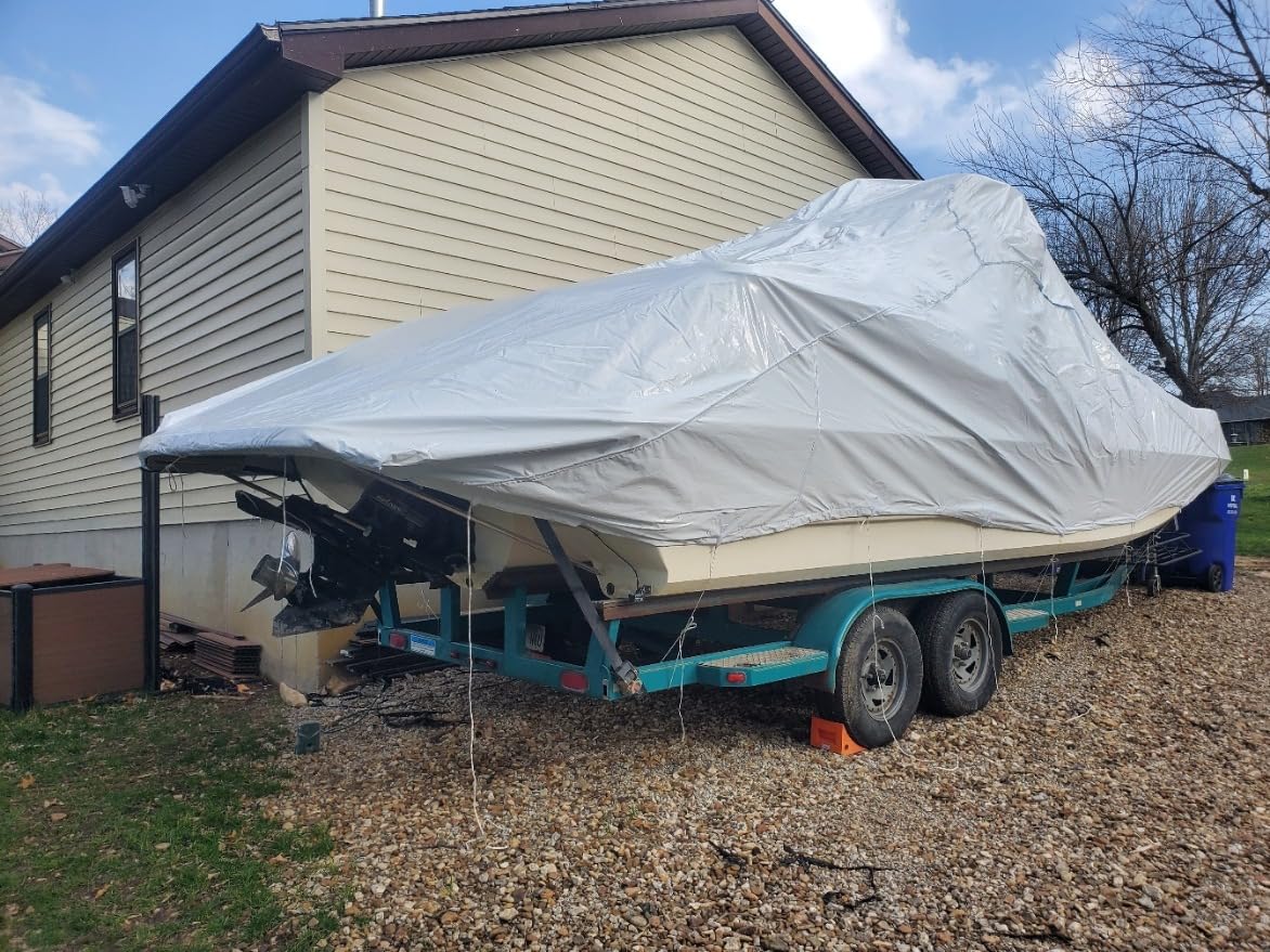 Transhield 23' - 25' Wide Bow Wake Tower Boat Cover | Covers 100% of The Boat Above The Rub Rail | UV Resistant Marine Heavy Duty Waterproof | Fits V-Hull Ski Boats (Fits Wide Bow 23', 24' & 25') customer photo 2