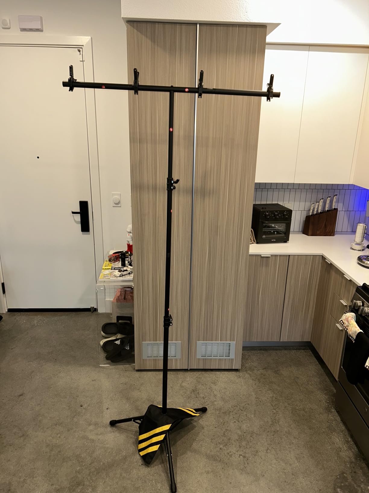 T-Shape Portable Backdrop Stand, 6.5x3.2ft Adjustable Photo Background Stand Kit, Sturdy Small Back Drop Holder with 4 Spring Clamps, Carry Bag for Parties, Photography and Video Studio customer photo 1