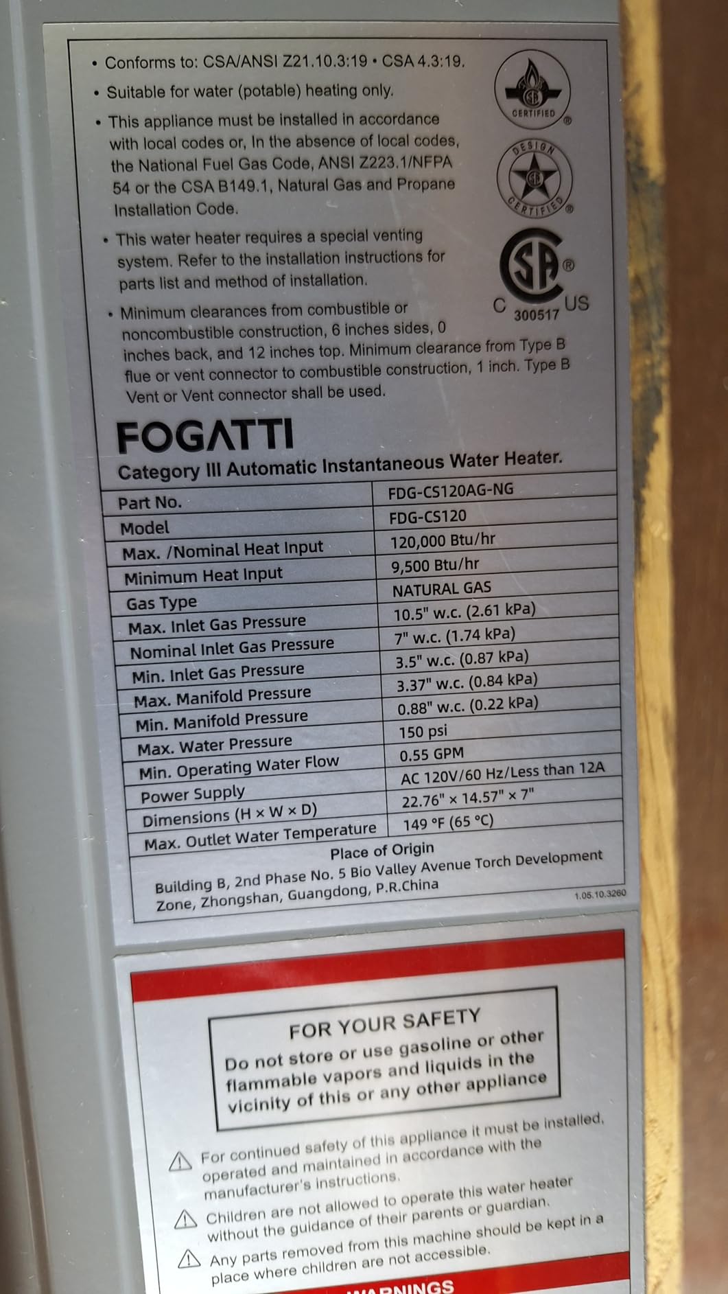 FOGATTI Tankless Water Heater Natural Gas Indoor On Demand CSA Certified customer photo 2