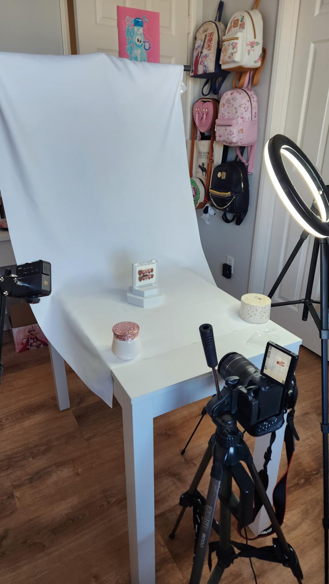 Product Photography Photo Backdrops Stand Kit, Photo Background, 26.8x50in White Black Backdrop Background with 26x29in Small T-Shape Backdrop Stand Tabletop Photo Shoot for Jewelry Cosmetics customer photo 2