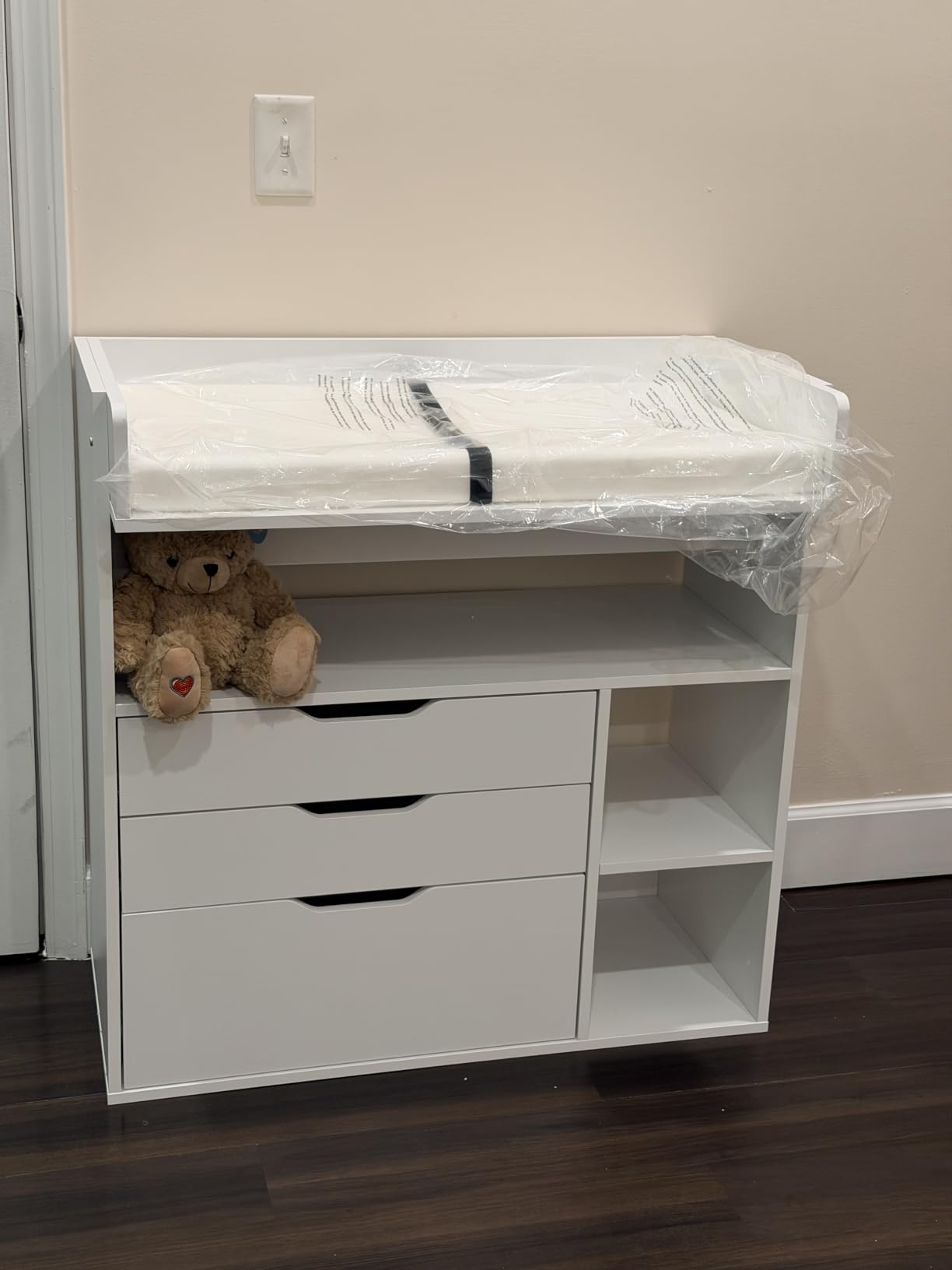 Pipleo Baby Changing Table Dresser with 3 Drawers and 3 Storage Shelves, Can be Used as a Baby Dresser with Changing Table Top, a Baby Changing Station, a Wood Diaper Changing Station (White) customer photo 2