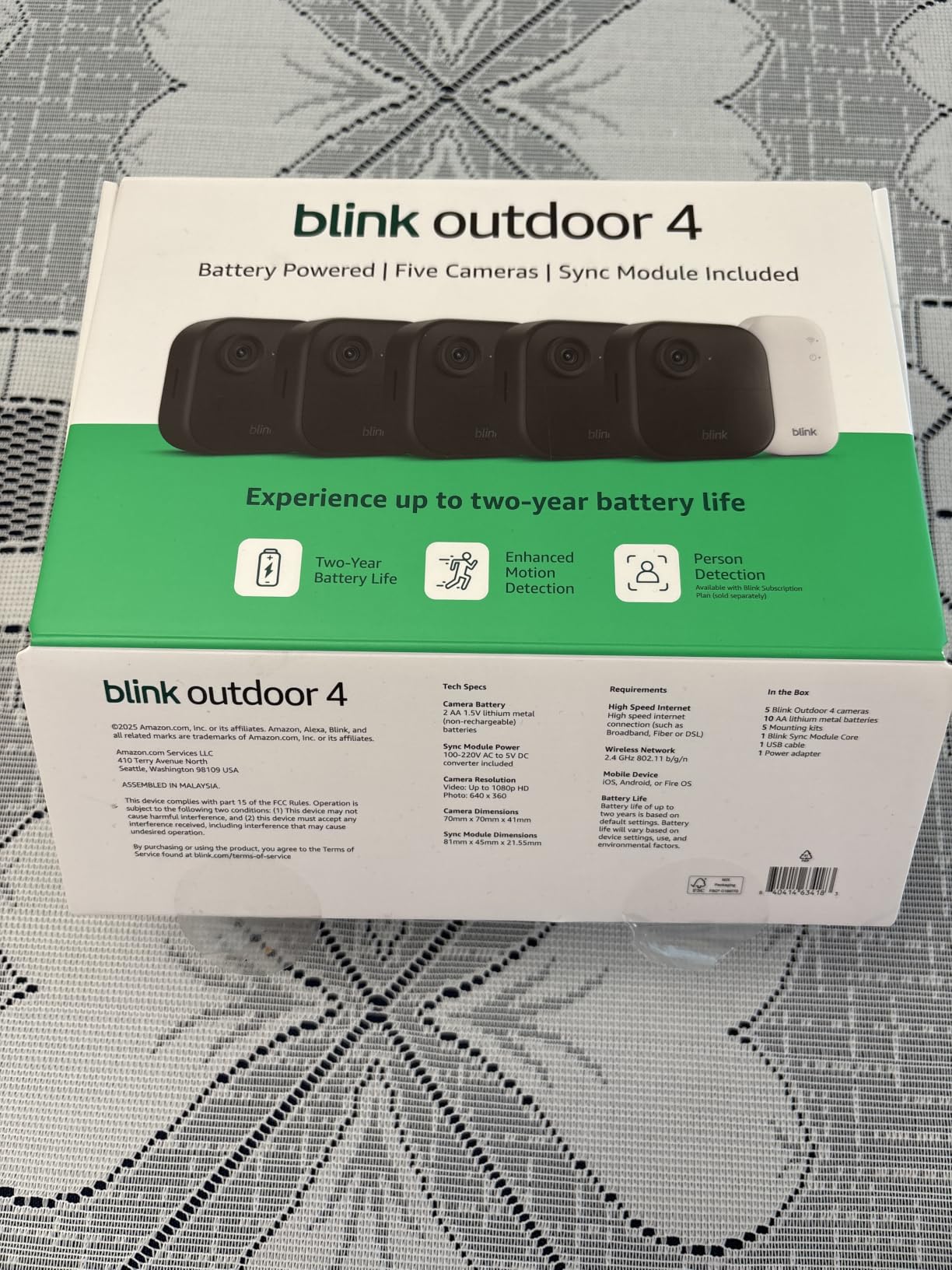 Blink Outdoor 4 – Wireless smart security camera, two-year battery life, 1080p HD day and infrared night live view, two-way talk. Sync Module Core included – 5 camera system customer photo 1