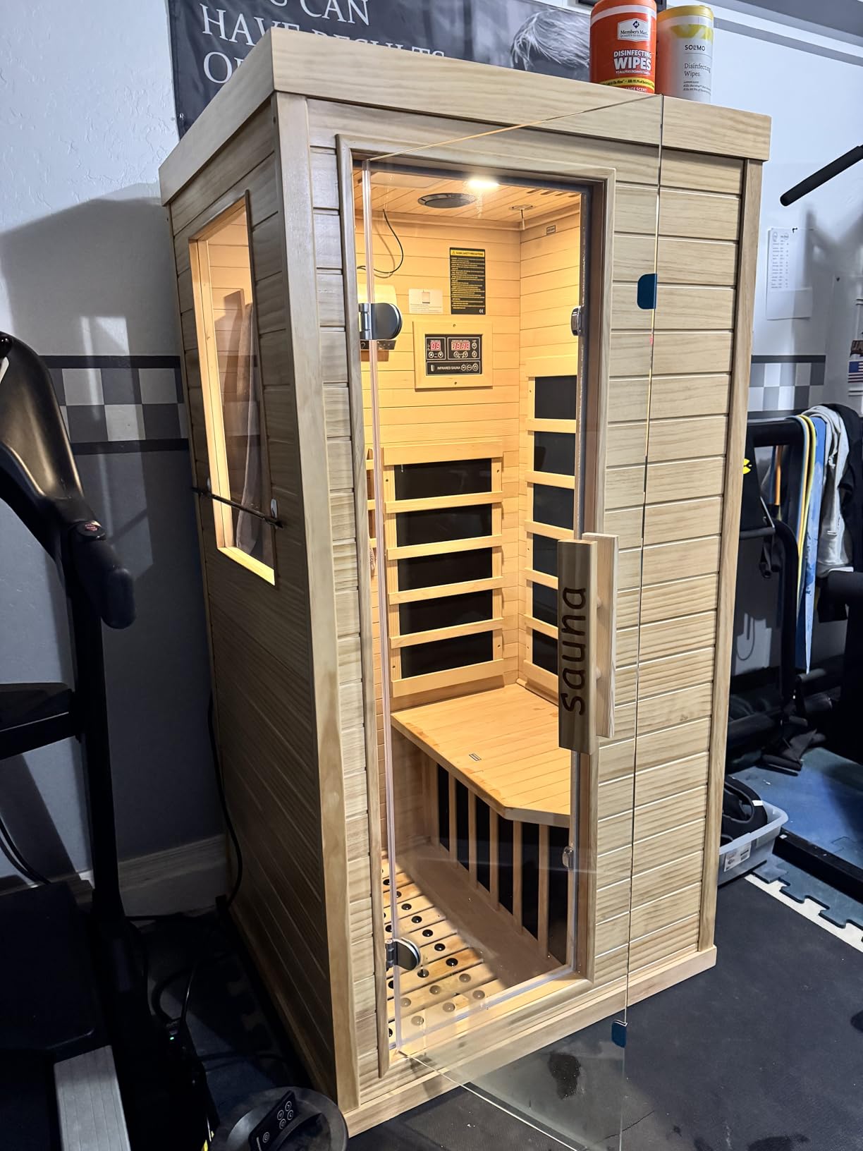 Homsido 2-3 Person Indoor Infrared Sauna, 11 Low EMF Far Infrared Carbon Panel Hemlock Wood Sauna Room Indoor Home Sauna with Tempered Glass Door,Bluetooth Speakers, Chromotherapy Lights(110V, 2100W) customer photo 1