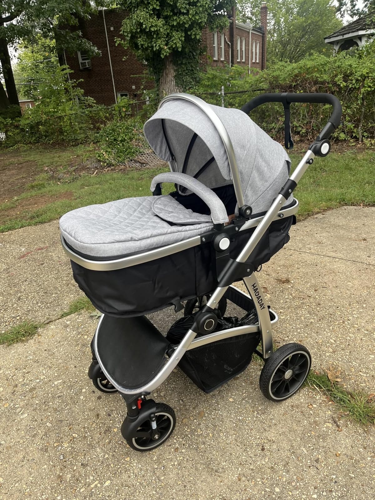 Baby Stroller, 2-in-1 Reversible Toddler Seat with Lie-Flat Mode, Foldable Infant Stroller with Canopy, One Button Brake, Adjustable Handle, Newborn Pushchair (Black B) customer photo 2