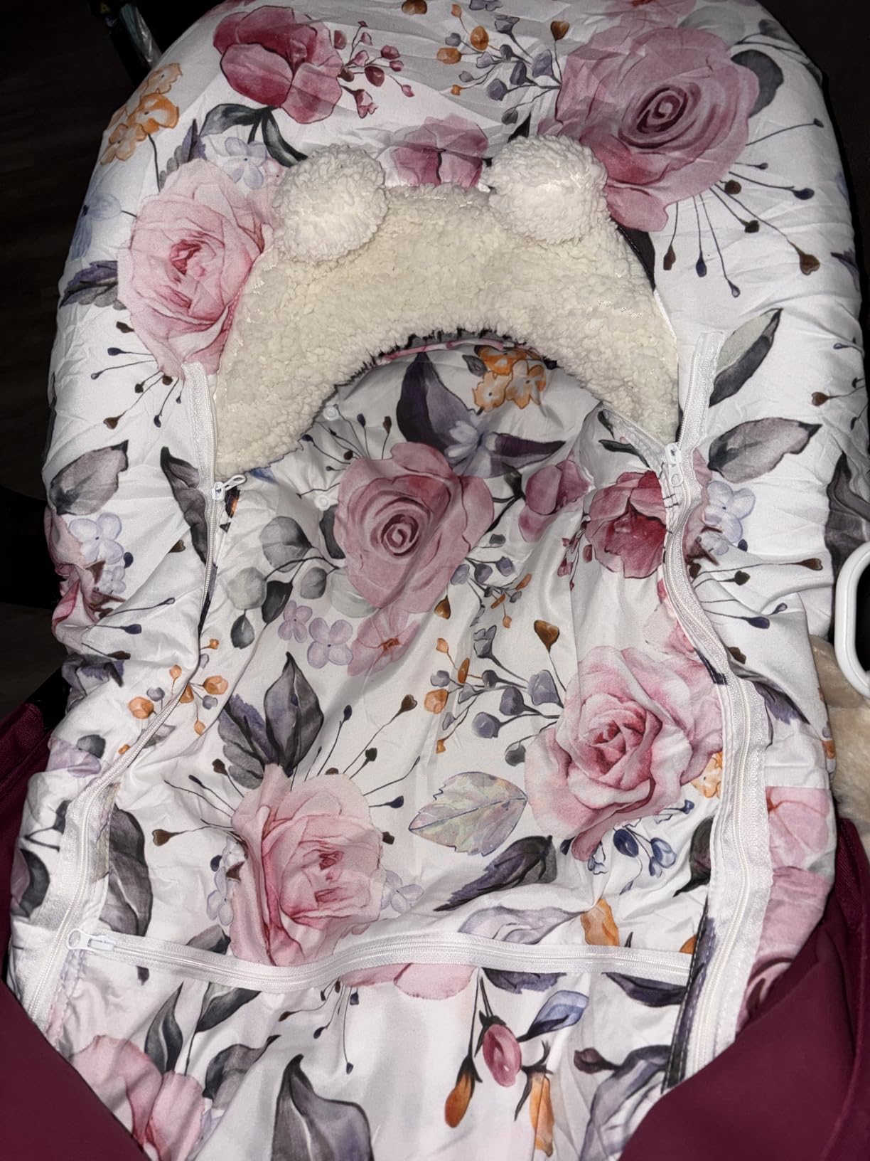 Pea Pod Winter Car Seat Cover for Baby, Infant Car Seat Canopies Cover for Newborn, Warm Plush Fleece Inner Protect Baby from Cold Wind, Stylish Floral customer photo 2