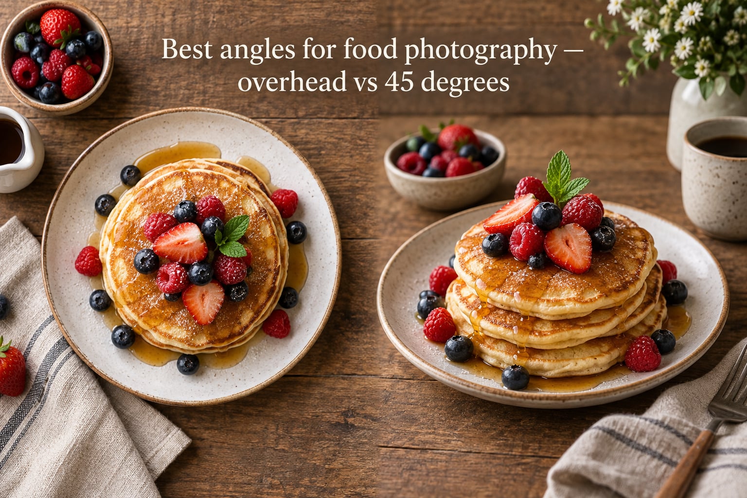 Best angles for food photography — overhead vs 45 degrees